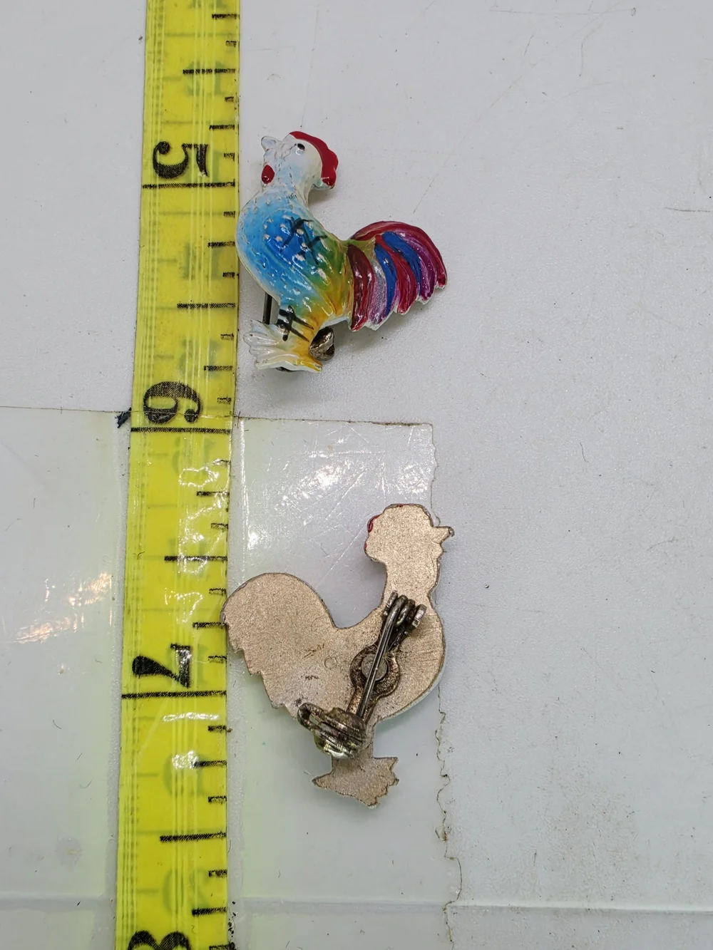 Vtg Rooster Chicken Pin Brooch Enamel Rhinestone Figural Scatter Farm Set Of 2